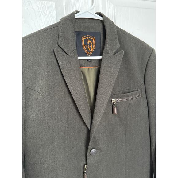 Jaeyoon Jeong Green herringbone Blazer with Exposed Stitching & Zippers medium - Picture 5 of 16